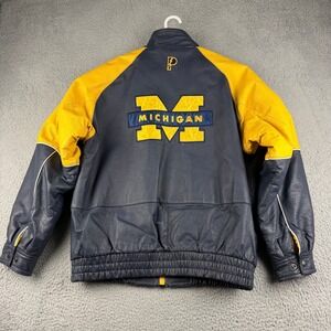 Michigan Wolverines Leather Jacket Medium Genuine Leather Yellow Navy Pro Player
